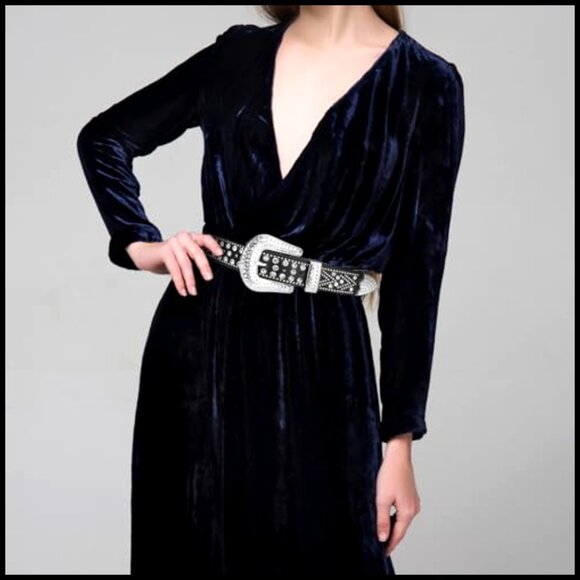 Rhinestone Studded Western Belt Y2K Cowgirl Faux Leather Bling Accessory